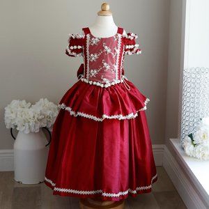 New Flower Girl Dress Party Royal Princess Deep Crimson Red Girls Size 4
